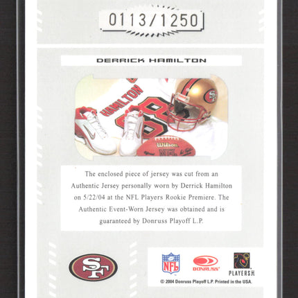 2004 Leaf Certified Materials Derrick Hamilton #229 Jersey Patch /1250