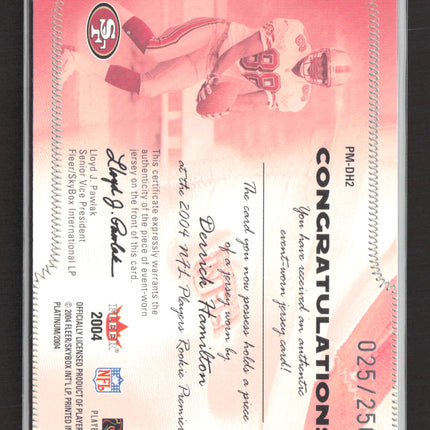 2004 Fleer Platinum Pro-Material Derrick Hamilton #PM-DH2 Jersey 025/250