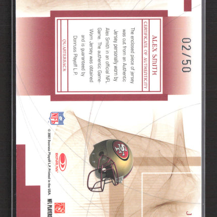 2007 Leaf Limited Alex Smith #J-6 02/50 Authentic Game-Worn Jersey /50