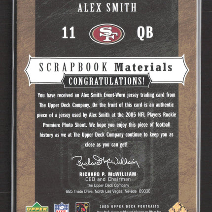 2005 Upper Deck Portraits Scrapbook Materials Alex Smith #SB-AS Patch