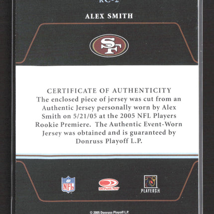 2005 Donruss Zenith Roll Call Alex Smith #RC-2 Jersey Patch