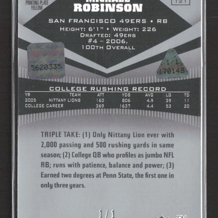 2006 Triple Threads Michael Robinson #121 Yellow Printing Plate Patch 1/1  Auto
