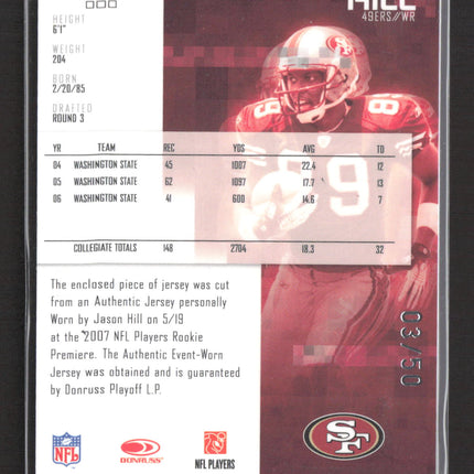 2007 Donruss Playoff Leaf Rookies & Stars Jason Hill #224 Patch /50
