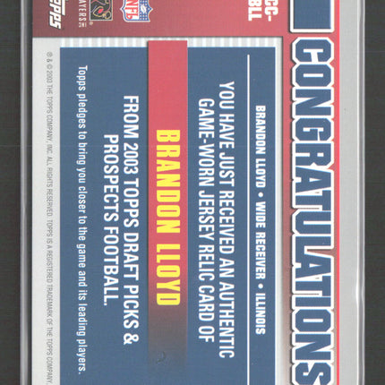 2003 Topps Draft Picks & Prospects Collegiate Cuts Brandon Lloyd #CC-BLL Jersey
