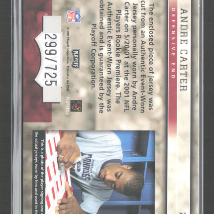 2001 Playoff Honors Rookie Premiere Gems Andre Carter #205 Jersey /725