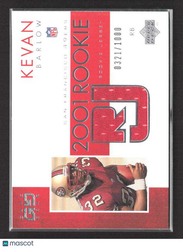 2001 Upper Deck Game Gear Kevan Barlow #100 0321/1000 Rookie Jersey