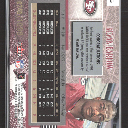 2001 Fleer Genuine Future Swatch Kevan Barlow #155 Future Swatch Jersey Patch
