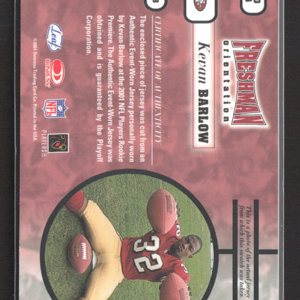 2001 Rookies & Stars Freshman Orientation Kevan Barlow #FO 14 Laundry Tag Patch