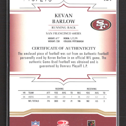 2005 Donruss Playoff Throwback Threads Kevan Barlow #124 Game-Used Football /275