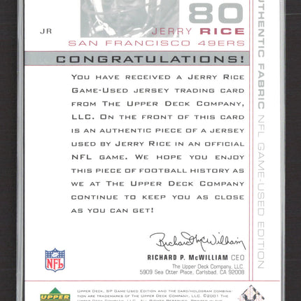 2001 Upper Deck SP Game Used Edition Jerry Rice #JR Game-Used Jersey