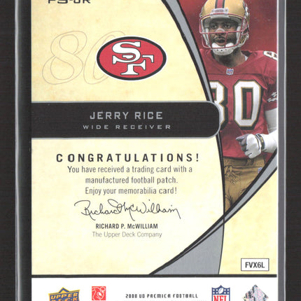 2008 Upper Deck Premier Stitchings Jerry Rice #PS-JR Manufactured Patch 26/30