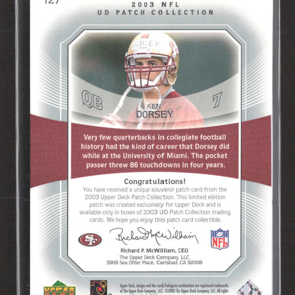 2003 Upper Deck UD Patch Collection Ken Dorsey #127 Souvenir Patch