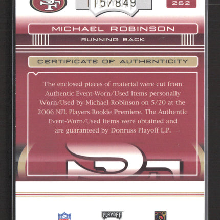 2006 Playoff Absolute Memorabilia Michael Robinson #262 Jersey Ball /849