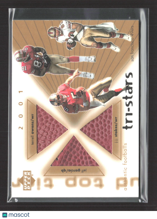 2001 Upper Deck UD Top Tier Tri-Stars Jeff Garcia Terrell Owens J.J. Stokes Ball
