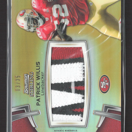 2007 Bowman Sterling Patrick Willis #BSJVR-PW Gold Refractor Jumbo Patch 03/25