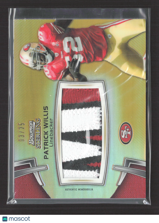 2007 Bowman Sterling Patrick Willis #BSJVR-PW Gold Refractor Jumbo Patch 03/25