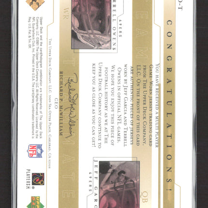 2001 Upper Deck Teammates Terrell Owens Jeff Garcia #GO-T Game-Worn Jersey