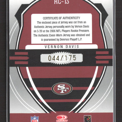 2006 Leaf Rookies & Stars Rookie Crusade Vernon Davis #RC-13 Jersey /175