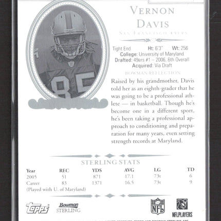2006 Bowman Sterling Vernon Davis #BS-VD Authentic Player Worn Jersey