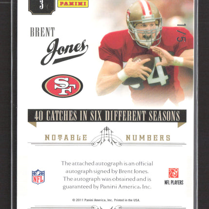 2011 Panini National Treasures Notable Numbers Brent Jones #3 1/5 Auto