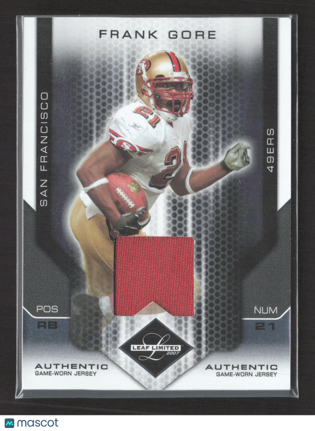 2007 Donruss Playoff Leaf Limited Frank Gore #85 Game-Worn Jersey 074/100