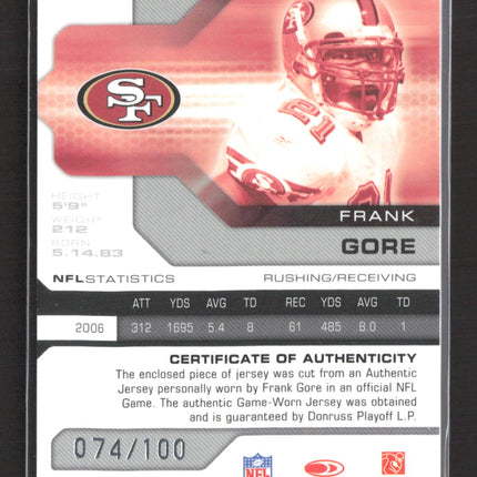 2007 Donruss Playoff Leaf Limited Frank Gore #85 Game-Worn Jersey 074/100