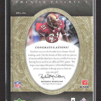 2007 Upper Deck Premier Frank Gore #PP3-FG 13/75 Game-Used Premier Patch