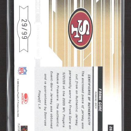 2005 Donruss Playoff Prestige Longevity Frank Gore #262 Jersey Patch /99