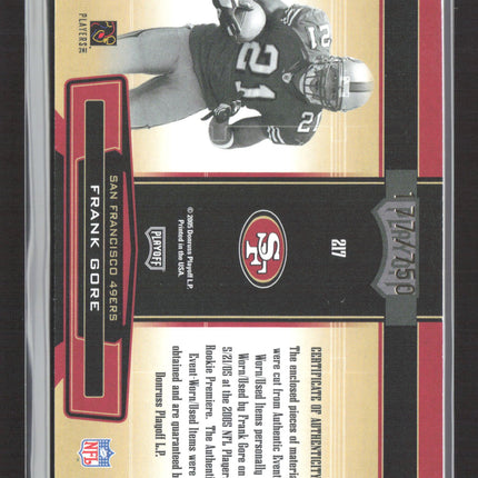 2005 Playoff Absolute Memorabilia Frank Gore #217 Ball Jersey /750