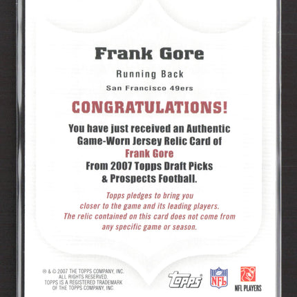 2007 Topps Draft Picks & Prospects Upperclassmen Frank Gore #UC-FG Jersey