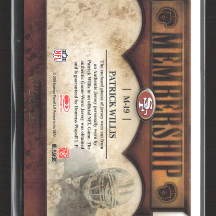2008 Donruss Classics VIP Membership Patrick Willis #M-19 Game-Worn Patch 24/25