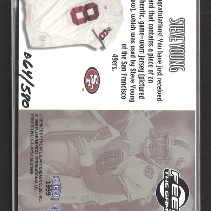 1999 Fleer Mystique Feel the Game Steve Young #N/A Game-worn jersey 064/580