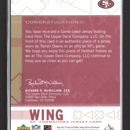 2003 Upper Deck SP Game Used SP Formations Terrell Owens #F1-TO 09/25 Jersey
