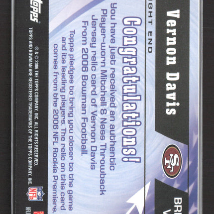 2006 Bowman Rookie Rewind Vernon Davis #BRR-VD Player-Worn Throwback Jersey