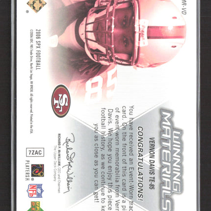 2006 Upper Deck SPx Winning Materials Vernon Davis #WMR-VD Memorabilia Jersey