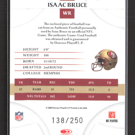 2008 Donruss Threads Isaac Bruce #12 138/250 Game-Used Football Piece