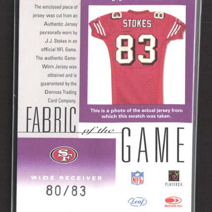 2001 Leaf Certified Materials Fabric of the Game J.J. Stokes #FG-122 Patch 80/83