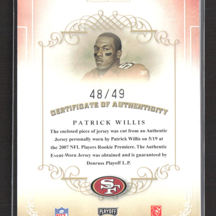 2007 Playoff National Treasures Patrick Willis #125 Event-Worn Jersey /49