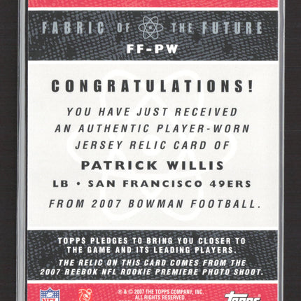 2007 Bowman Fabric of the Future Patrick Willis #FF-PW Player-Worn Jersey