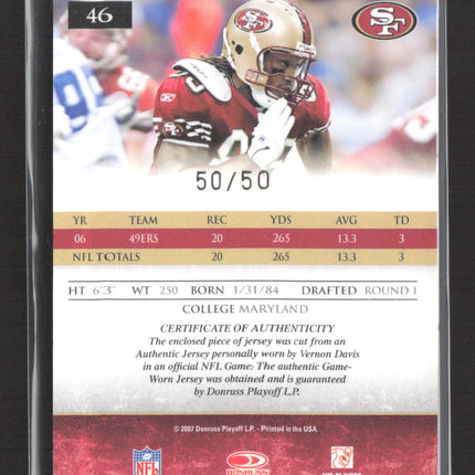 2007 Donruss Gridiron Gear Vernon Davis #46 Authentic Game-Worn Prime Patch /50