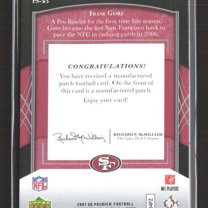 2007 Upper Deck UD Premier Premier Stitchings Frank Gore #PS-35 Patch 50/75
