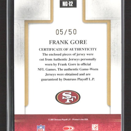 2007 Gridiron Gear Next Generation Frank Gore #NG-12 Game-Worn Patch 05/50