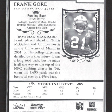 2007 Bowman Sterling Frank Gore #BSVR-FG Refractor 146/199 Logo Patch