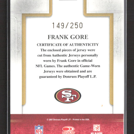 2007 Gridiron Gear Next Generation Frank Gore #NG-12 149/250 Game-Worn Jersey