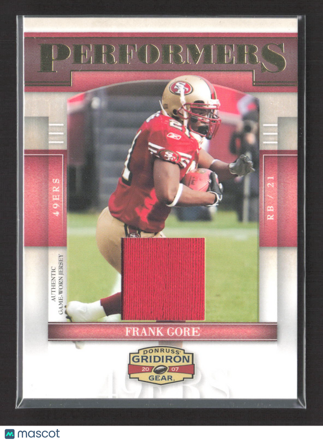 2007 Donruss Gridiron Gear Performers Frank Gore #P-46 Game-Worn Jersey 196/250