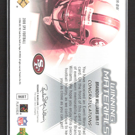 2006 Upper Deck SPx Winning Materials Brandon Williams #WMR-BW Jersey Patch