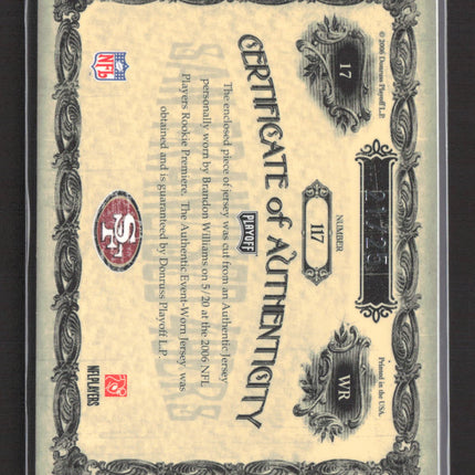 2006 Playoff National Treasures Brandon Williams #117 Event-Worn Jersey /25