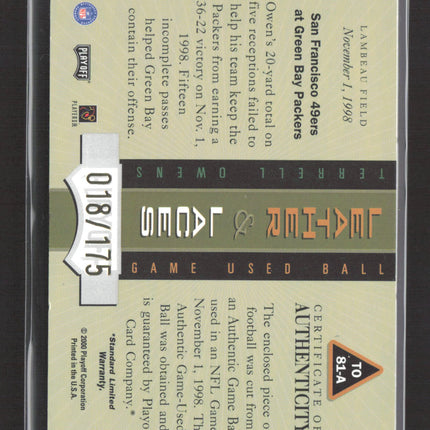 2000 Absolute Leather & Laces Terrell Owens #LL-10 Game-Used Ball 018/175