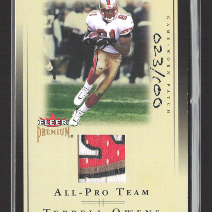 2002 Fleer Premium All-Pro Team Terrell Owens #N/A Game-Worn Logo Patch 023/100