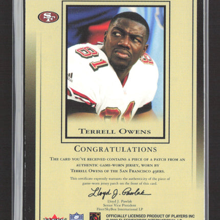 2002 Fleer Premium All-Pro Team Terrell Owens #N/A Game-Worn Logo Patch 023/100